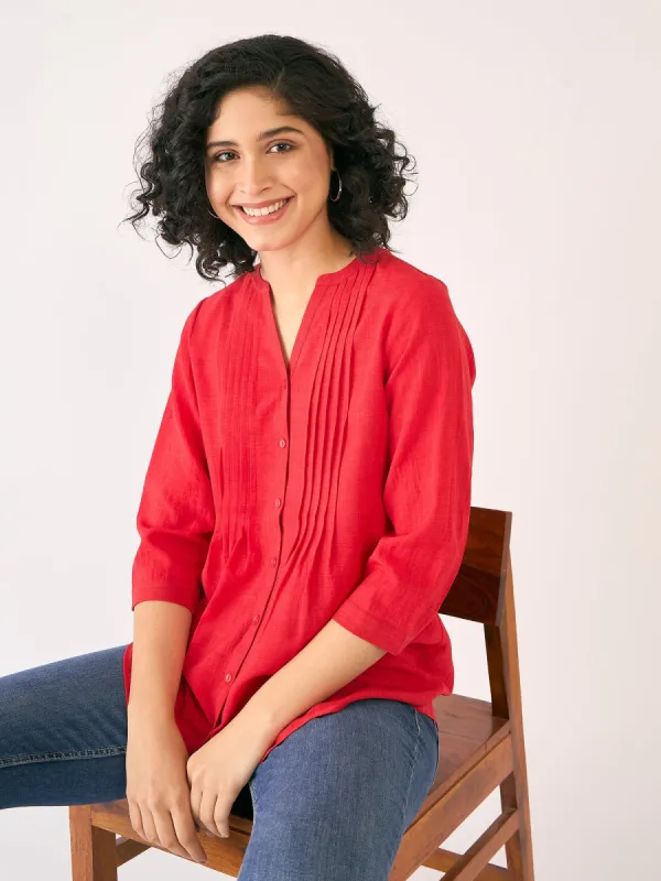 Lush Pintuck Detail Tunic-Red sold by Salt Attire