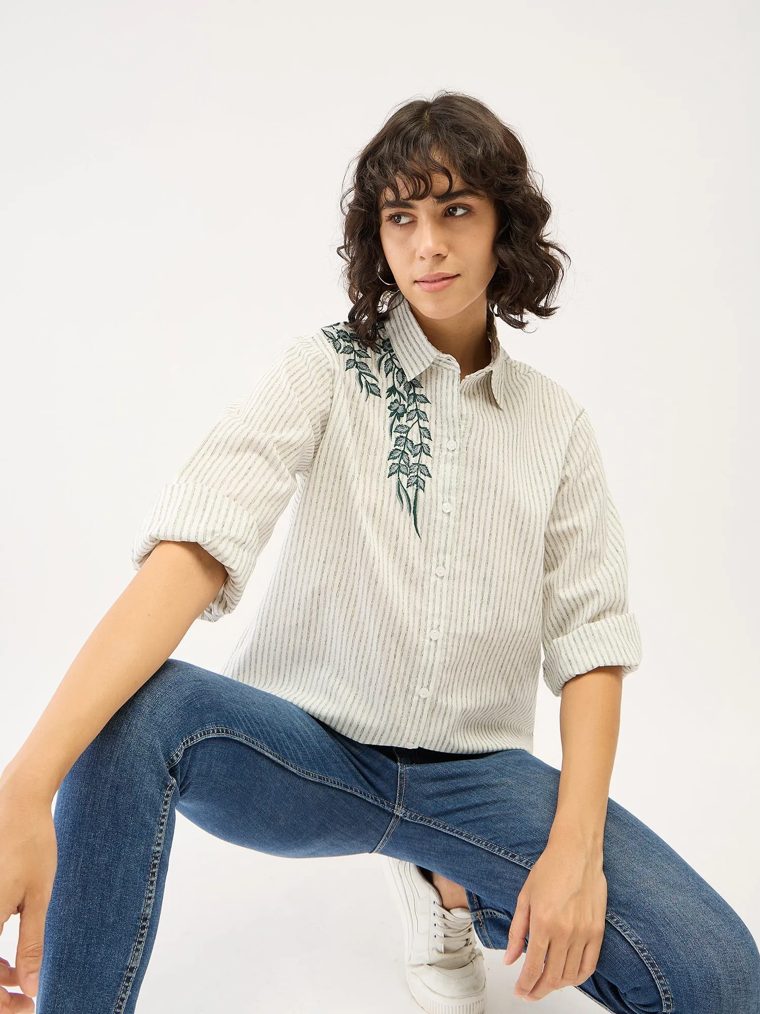 Dewkist Striped Button Down Shirt-Grey/White sold by Salt Attire