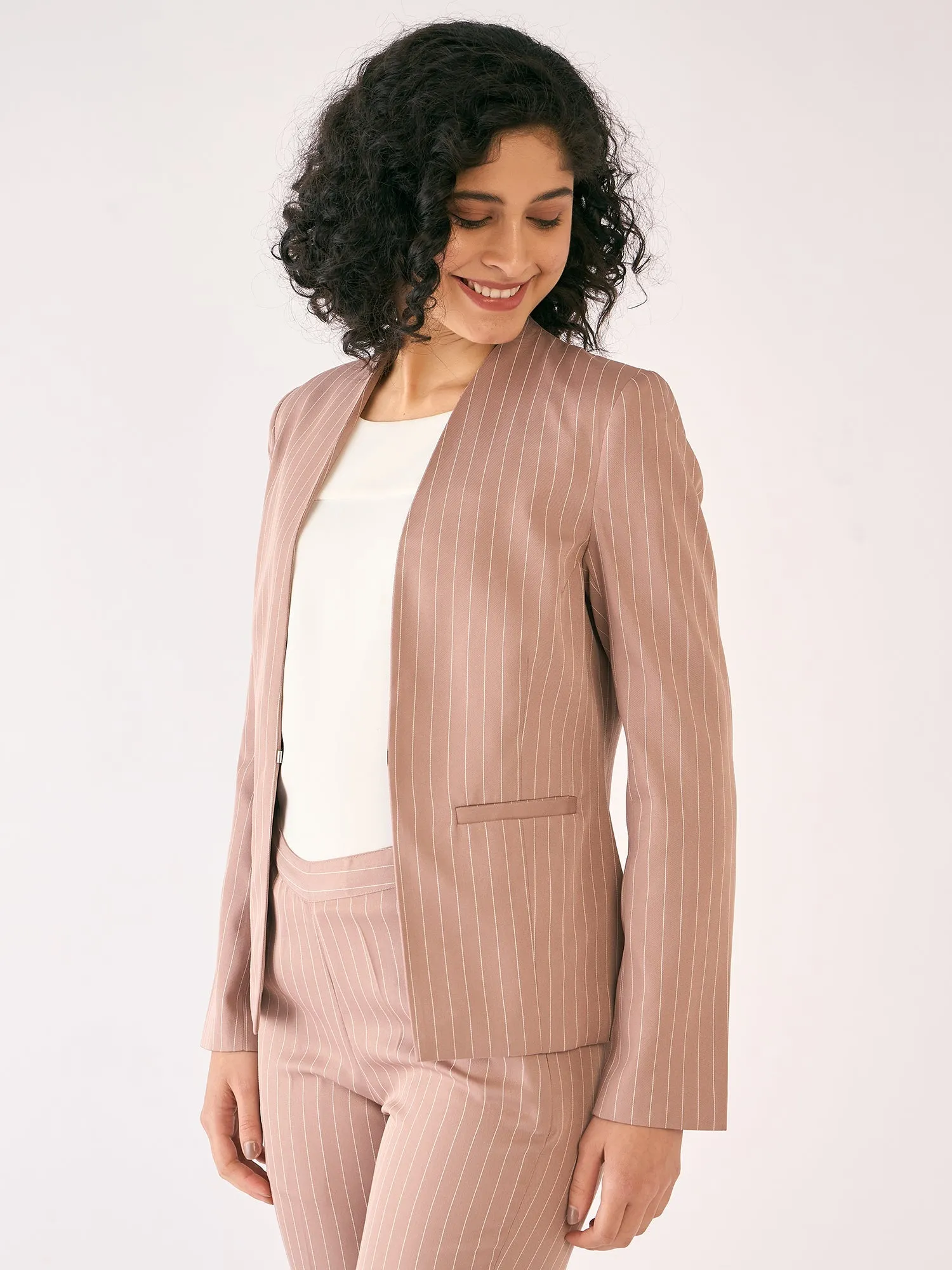 Witty Striped Clean Front Blazer-Cedar/White sold by Salt Attire product image thumbnail 5