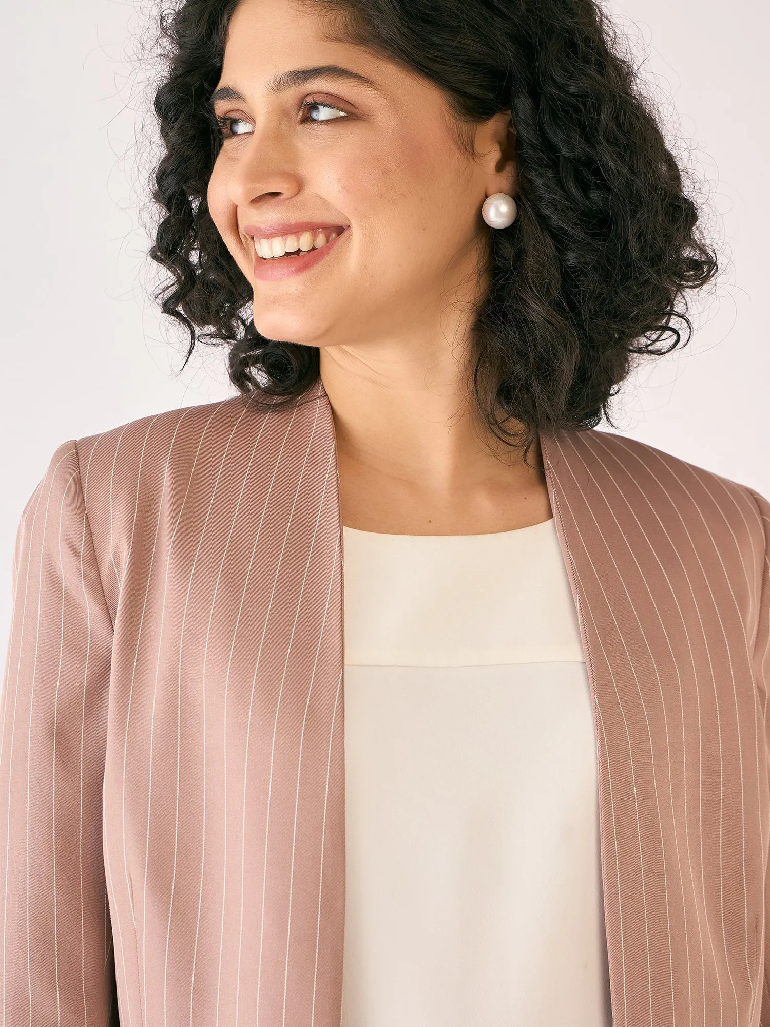 Witty Striped Clean Front Blazer-Cedar/White sold by Salt Attire product image thumbnail 2