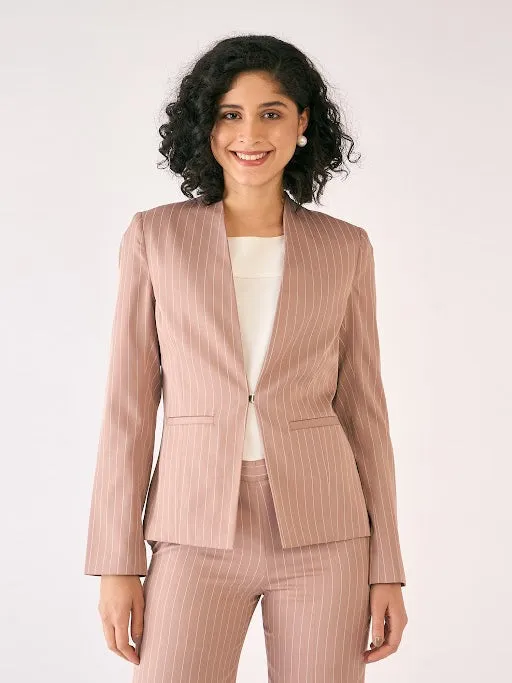 Witty Striped Clean Front Blazer-Cedar/White sold by Salt Attire product image thumbnail 3