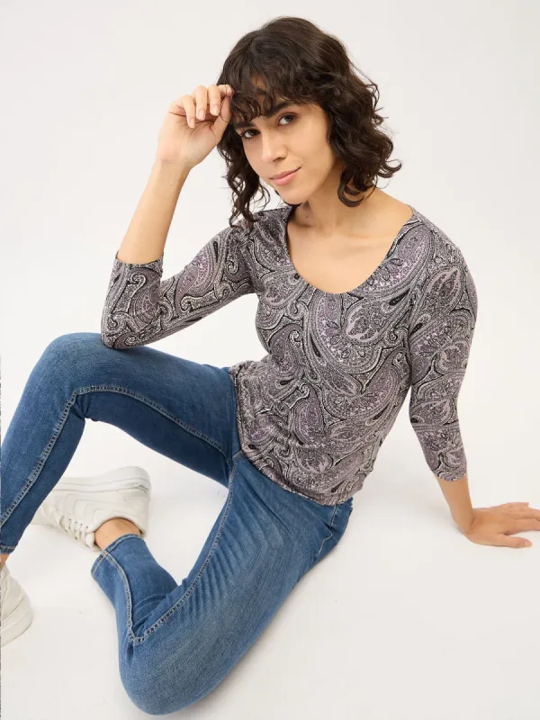 Tender Paisley Scoop Neck T-Shirt-Blue sold by Salt Attire