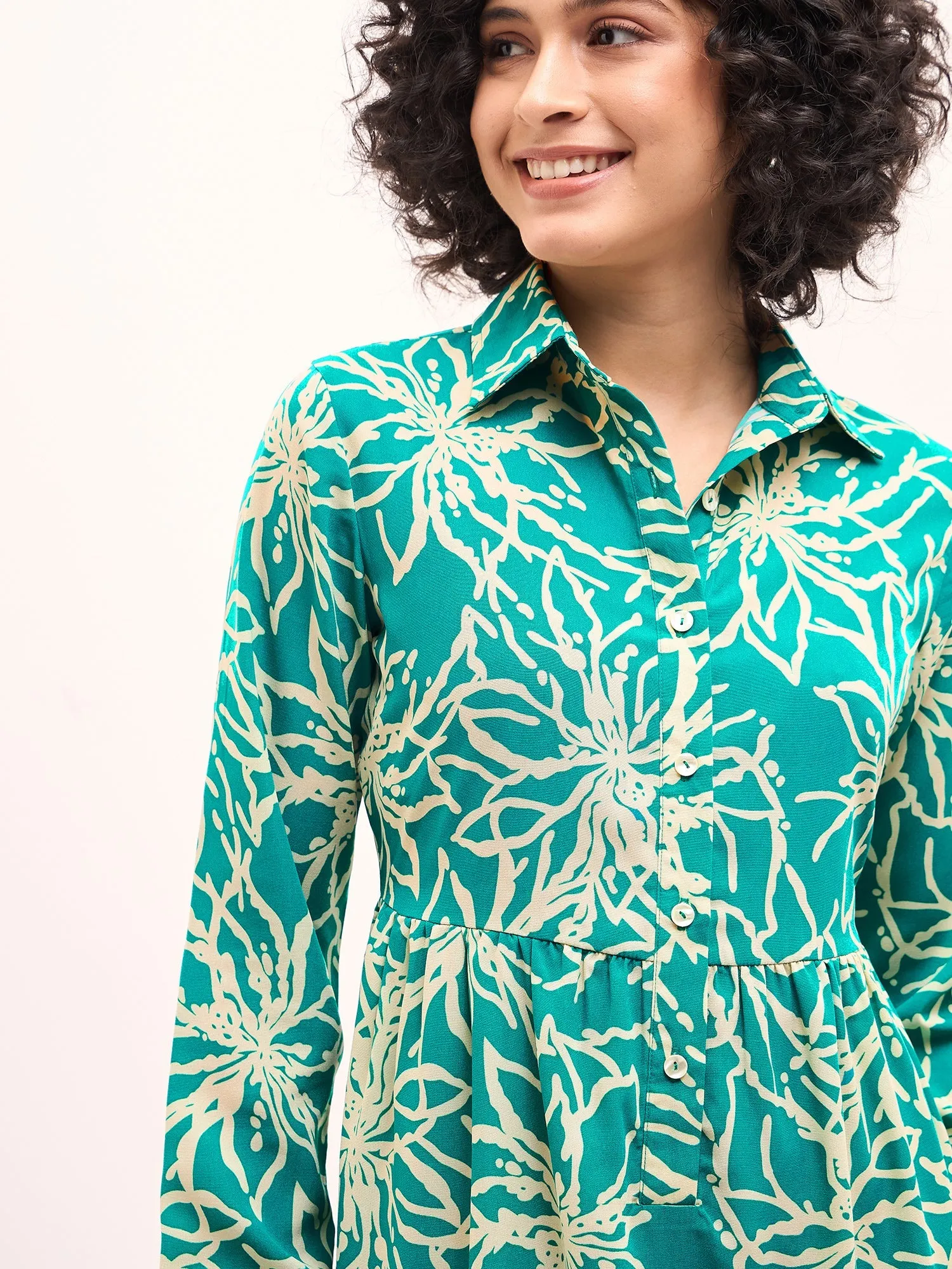 Lily Lagoon Floral Shirt Dress-Aquatic Blue/White sold by Salt Attire product image thumbnail 3