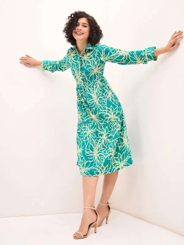 Lily Lagoon Floral Shirt Dress-Aquatic Blue/White sold by Salt Attire