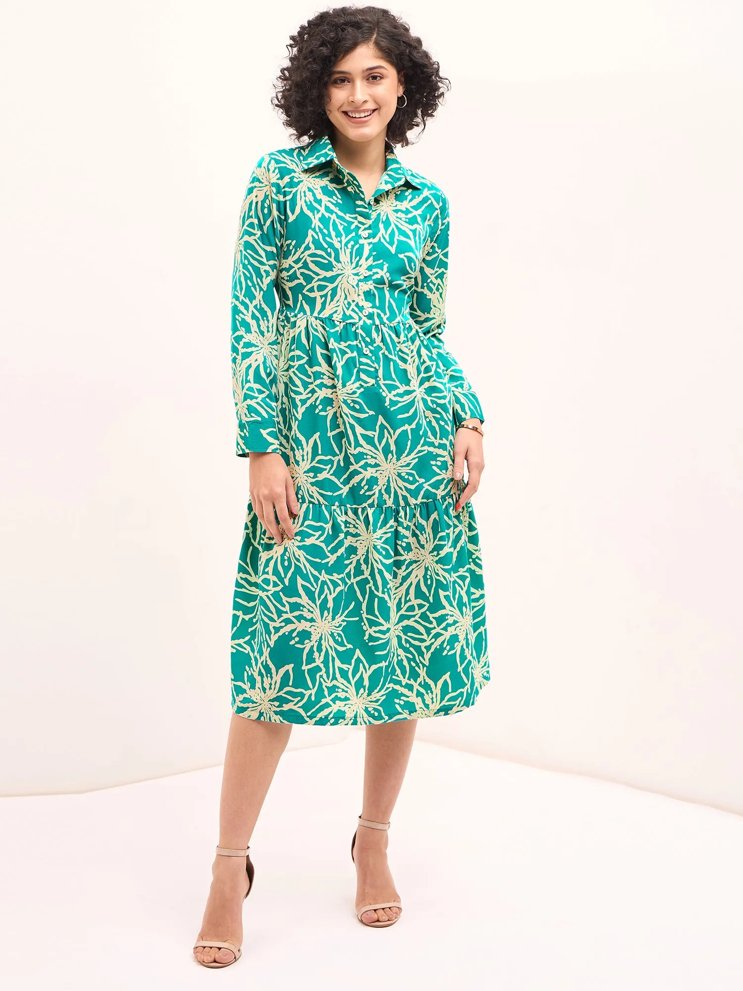 Lily Lagoon Floral Shirt Dress-Aquatic Blue/White sold by Salt Attire product image thumbnail 4