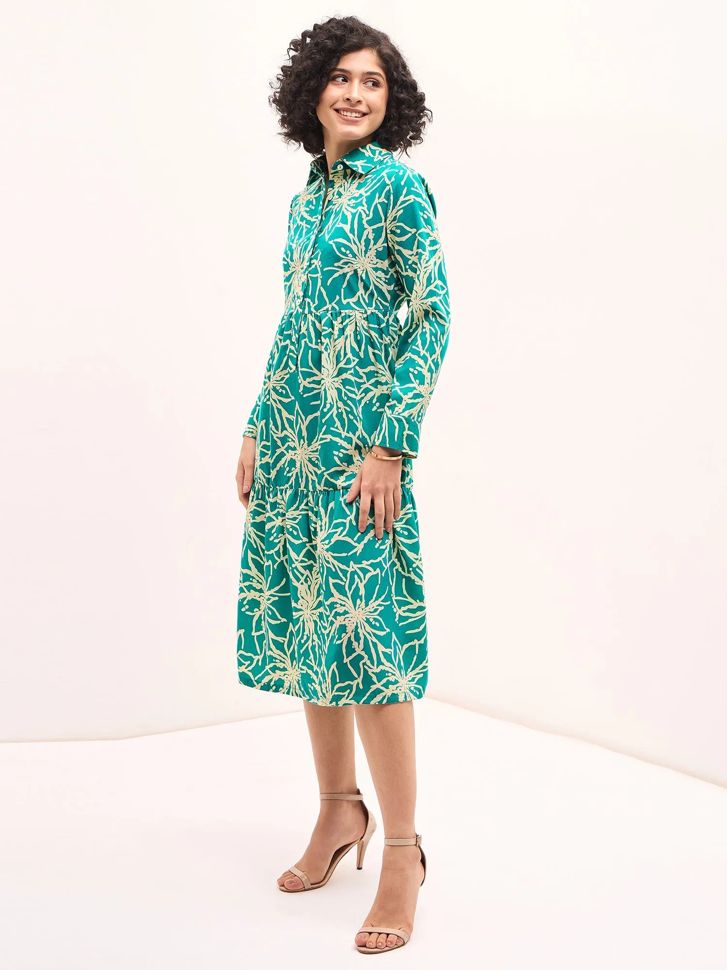 Lily Lagoon Floral Shirt Dress-Aquatic Blue/White sold by Salt Attire product image thumbnail 2