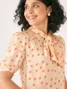 Celestia Polka Neck Tie Top-White/Orange sold by Salt Attire