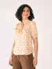 Celestia Polka Neck Tie Top-White/Orange sold by Salt Attire