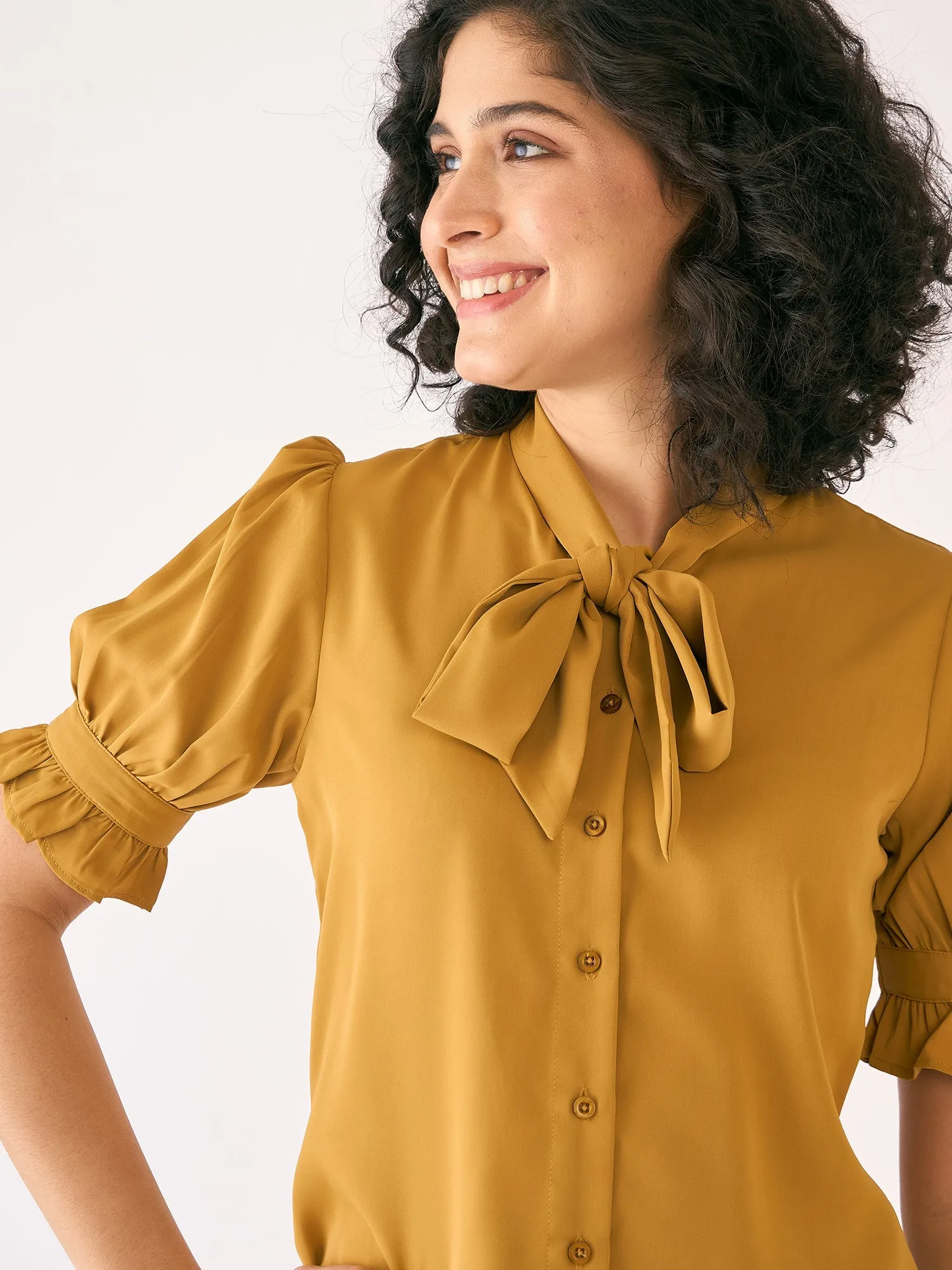Bellini Tie-Up Neckline Top-Mustard sold by Salt Attire product image thumbnail 4