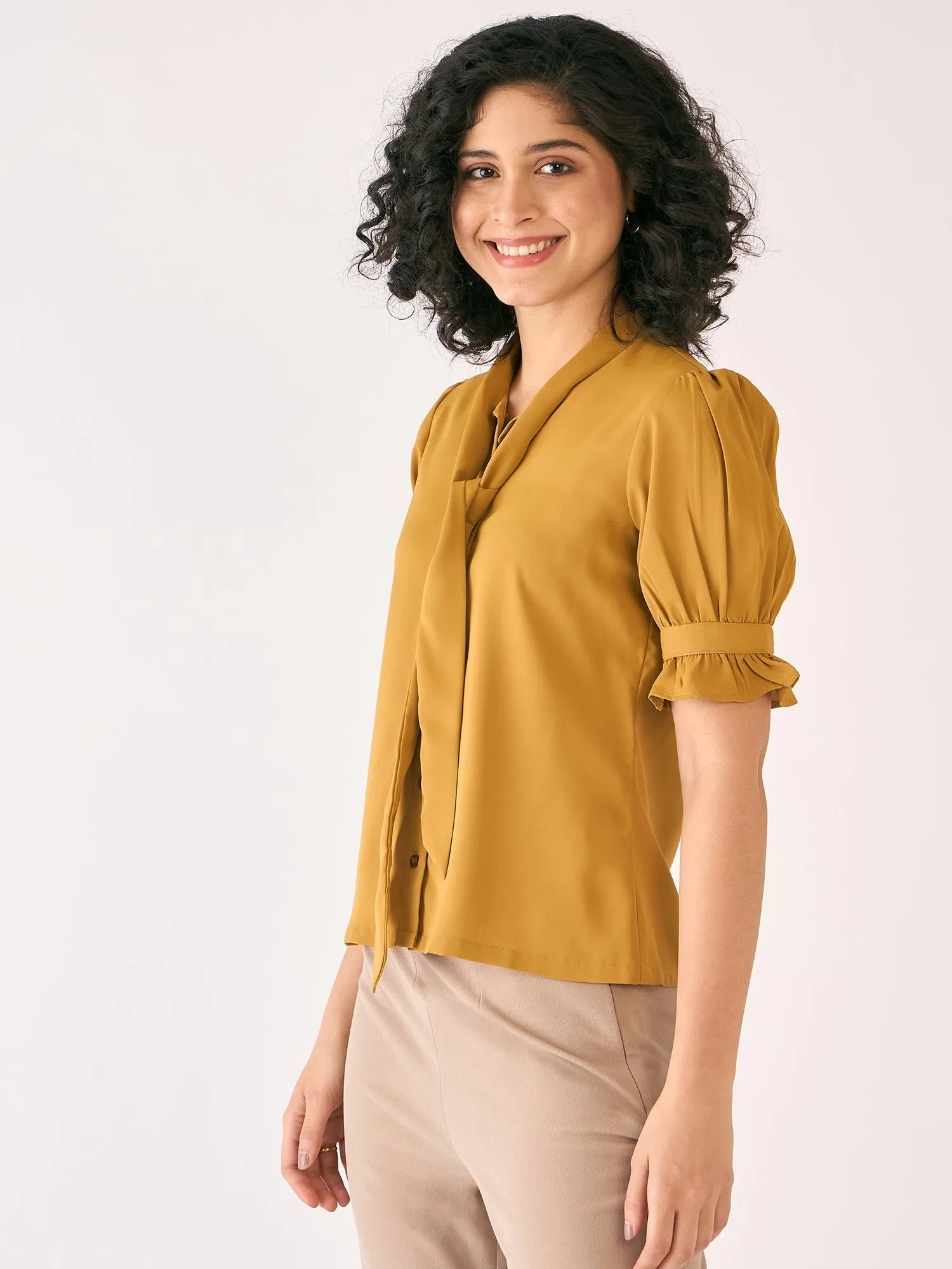 Bellini Tie-Up Neckline Top-Mustard sold by Salt Attire product image thumbnail 5