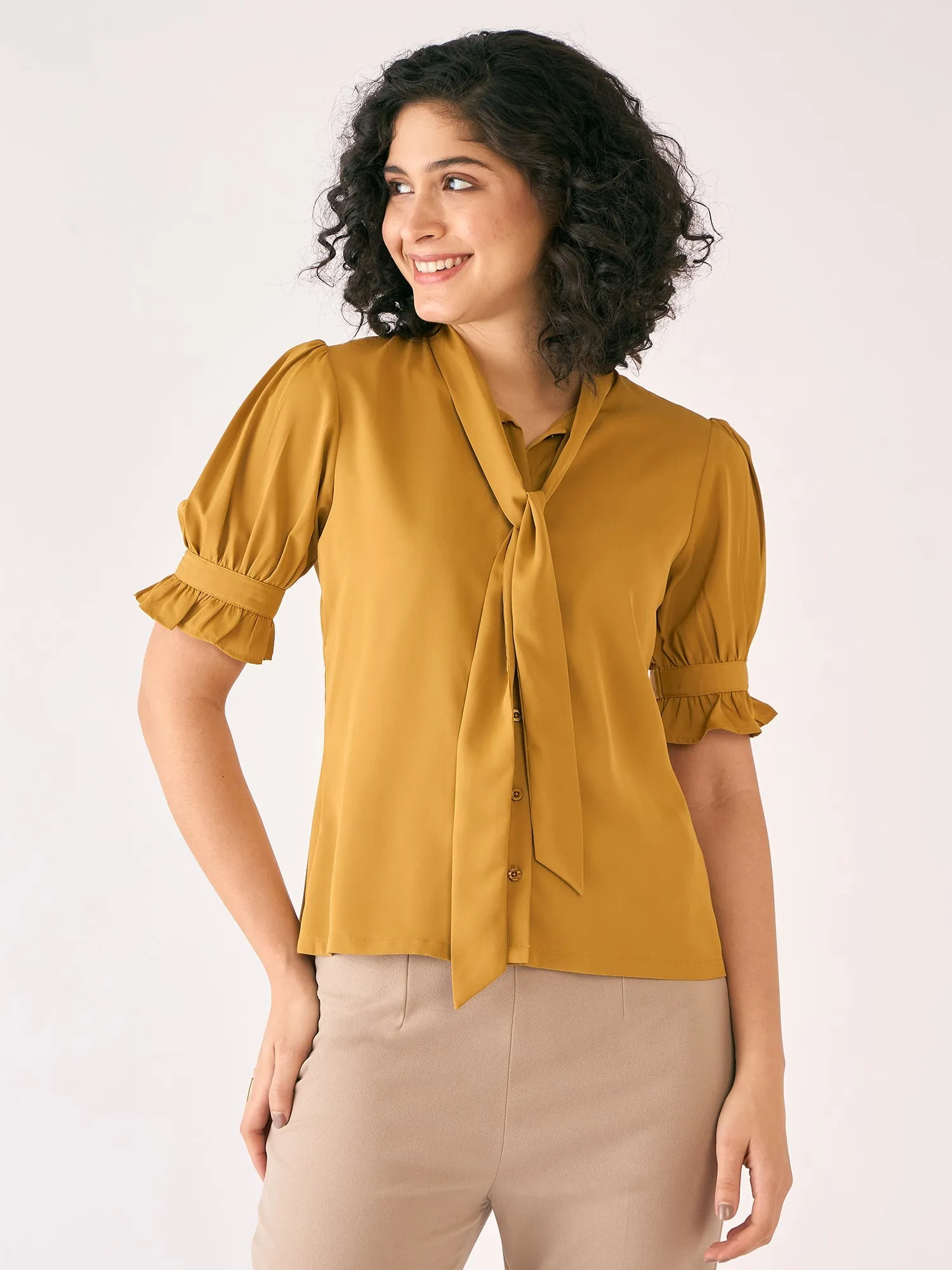Bellini Tie-Up Neckline Top-Mustard sold by Salt Attire product image thumbnail 2
