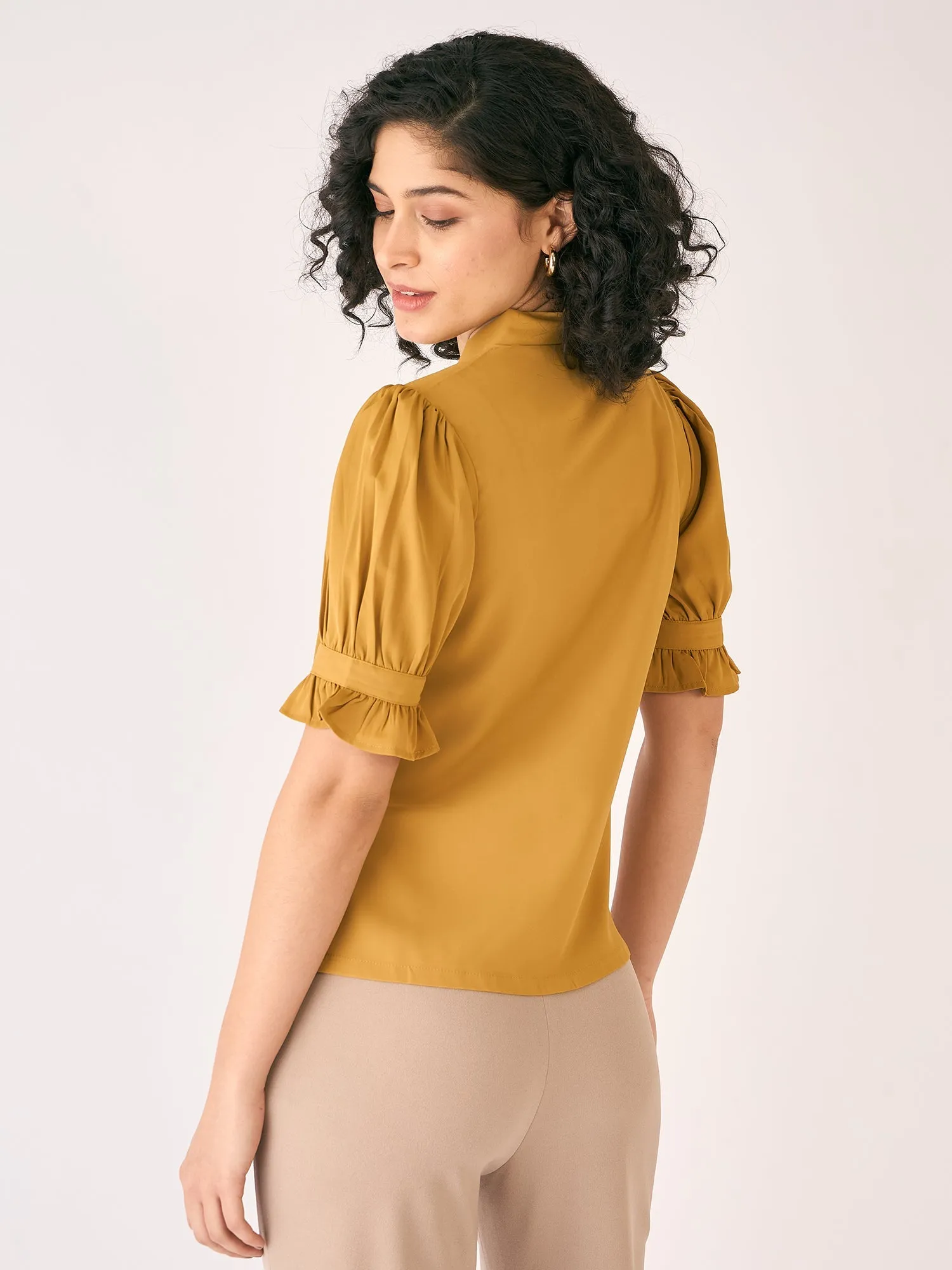 Bellini Tie-Up Neckline Top-Mustard sold by Salt Attire product image thumbnail 3