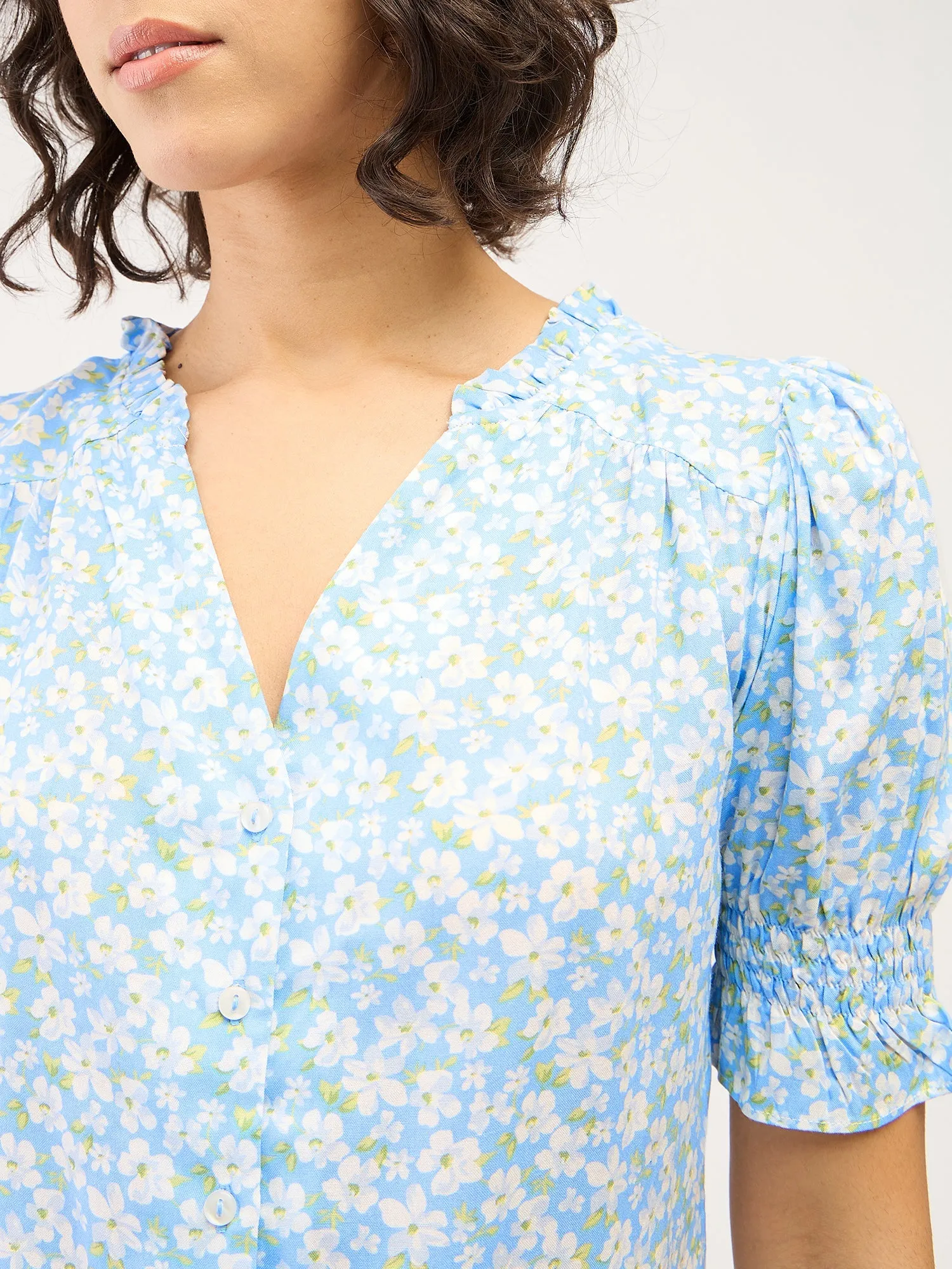 Belladonna Floral Ruffled Neckline Top-Pastel Blue/White sold by Salt Attire product image thumbnail 2