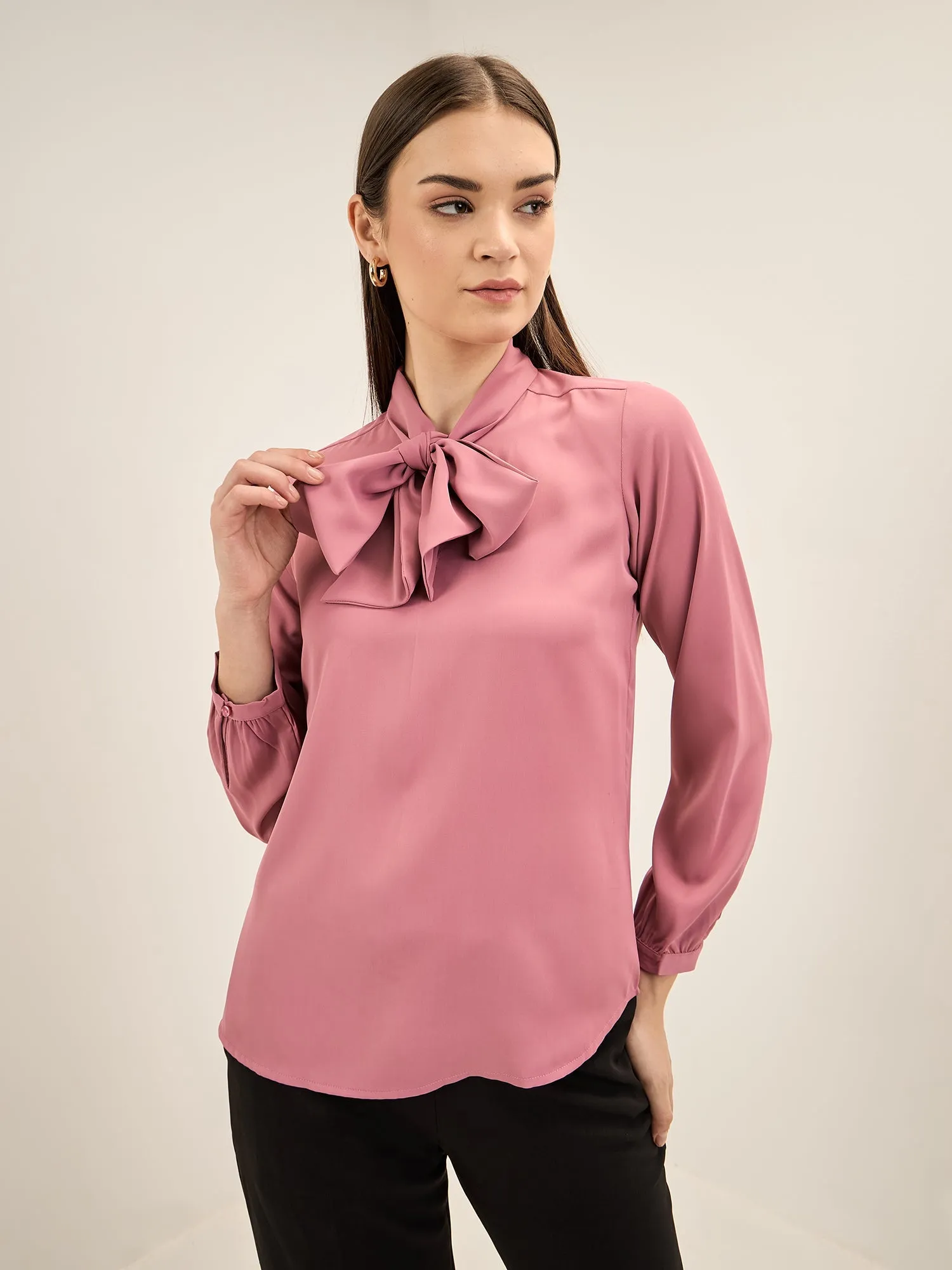 Strawberry Sangria Neck Tie Top-Mauve-Pink sold by Salt Attire