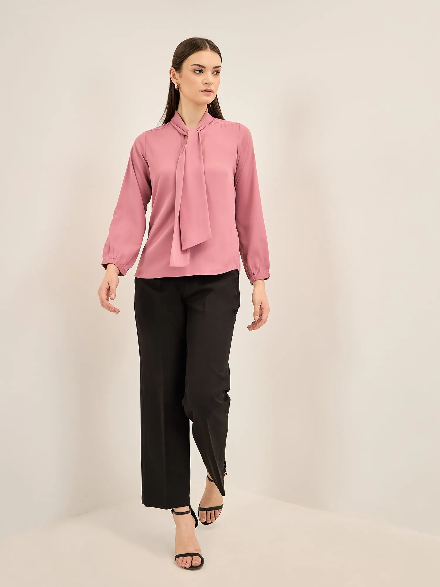 Strawberry Sangria Neck Tie Top-Mauve-Pink sold by Salt Attire product image thumbnail 3