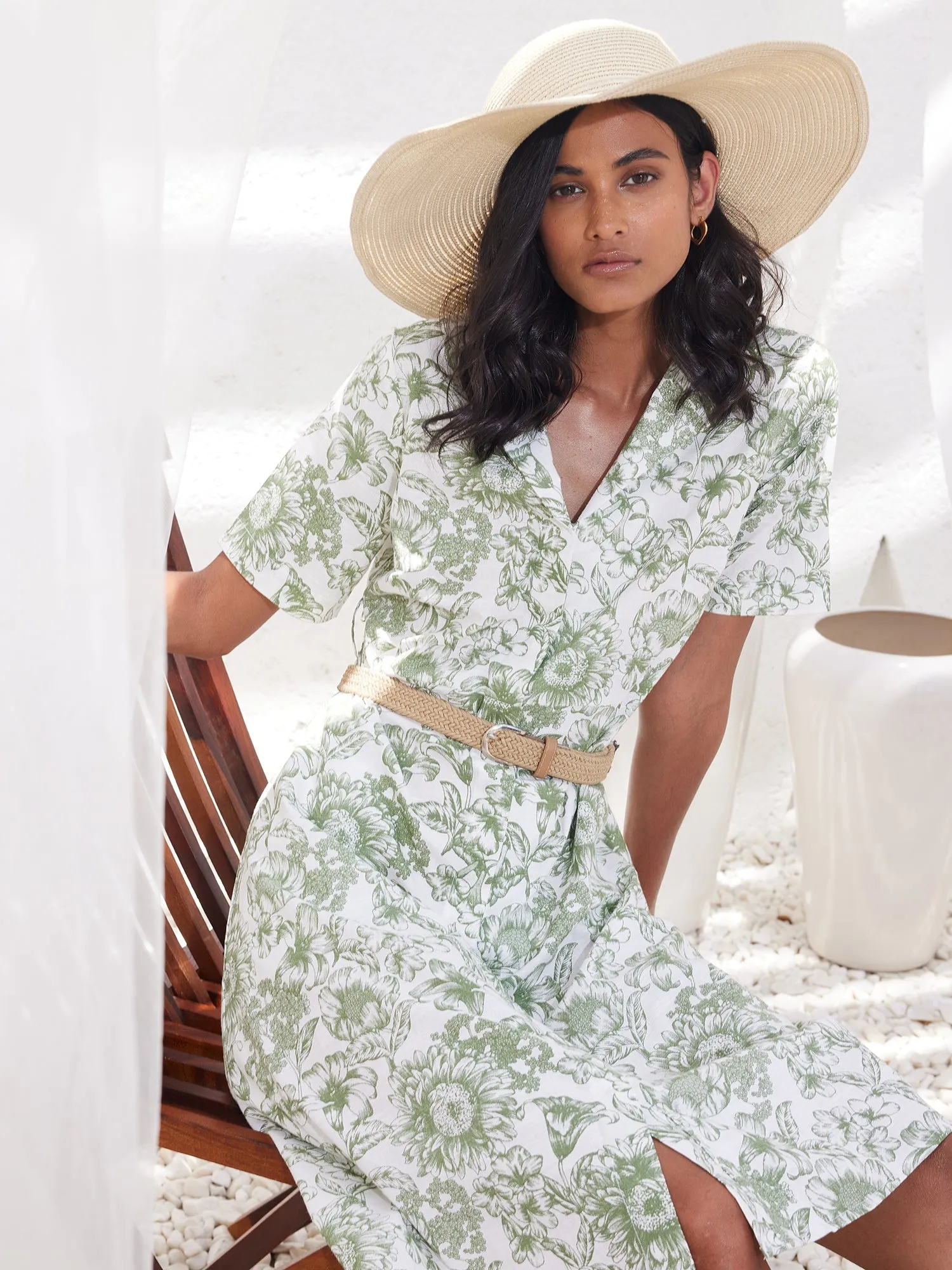 Pinnaca Floral Shirt Dress-Sage/White sold by Salt Attire