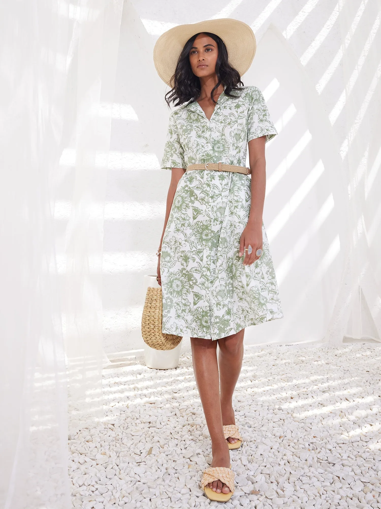 Pinnaca Floral Shirt Dress-Sage/White sold by Salt Attire product image thumbnail 5