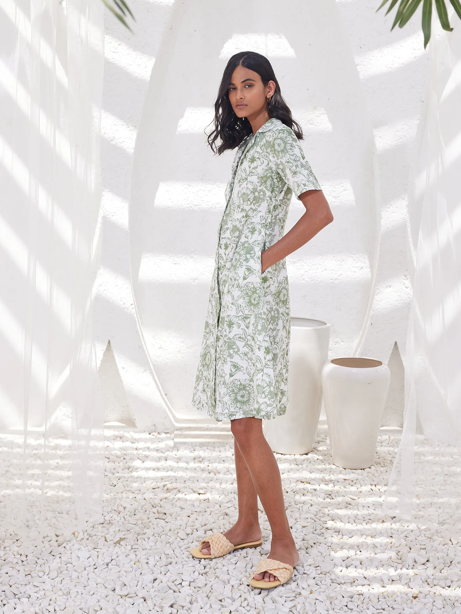 Pinnaca Floral Shirt Dress-Sage/White sold by Salt Attire product image thumbnail 2