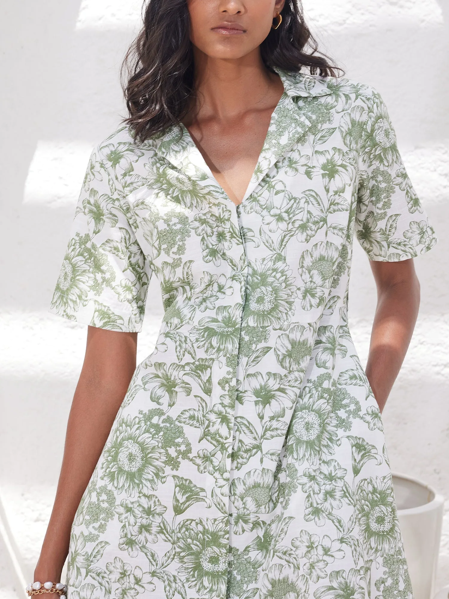 Pinnaca Floral Shirt Dress-Sage/White sold by Salt Attire product image thumbnail 3