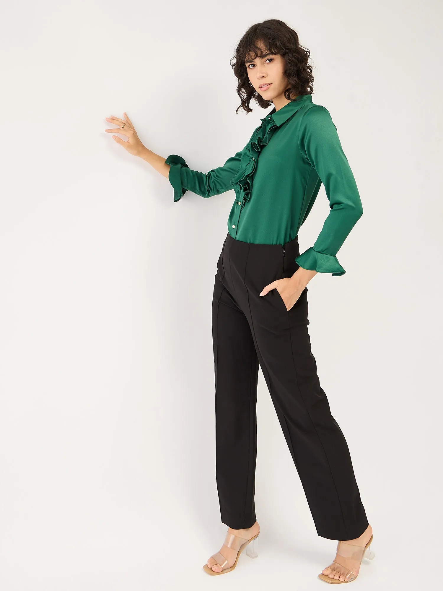 Fern Ruffled Button Down Shirt-Green sold by Salt Attire product image thumbnail 4