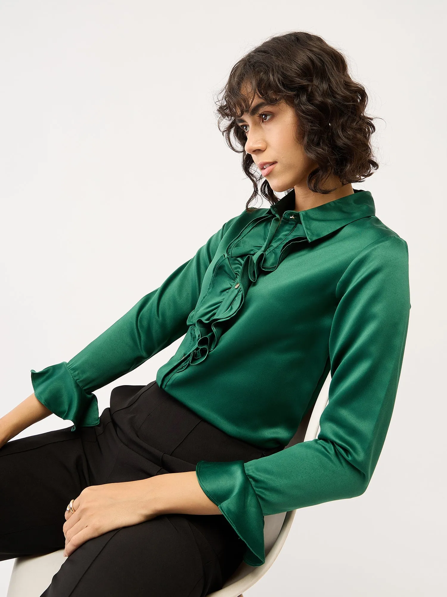Fern Ruffled Button Down Shirt-Green sold by Salt Attire