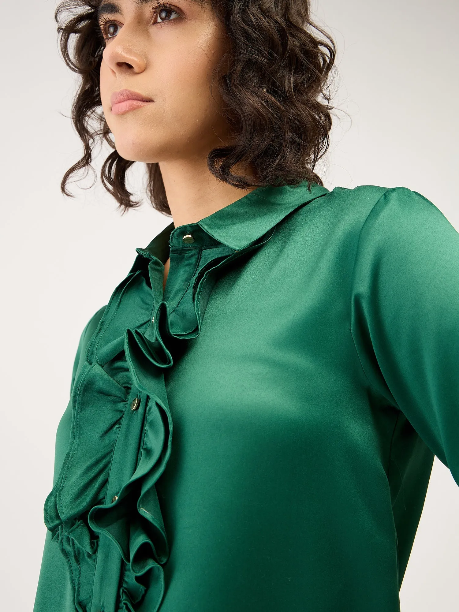 Fern Ruffled Button Down Shirt-Green sold by Salt Attire product image thumbnail 2