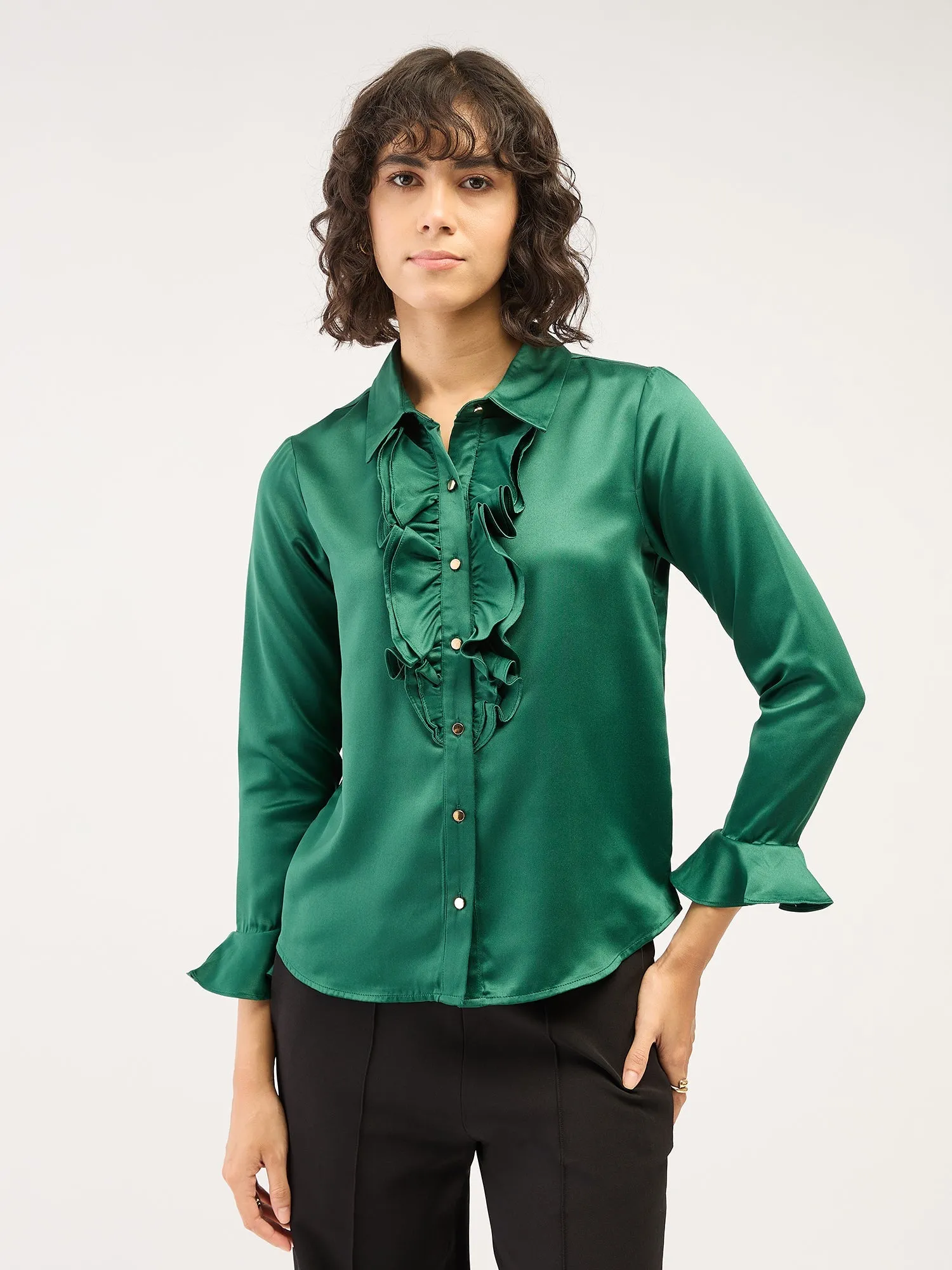 Fern Ruffled Button Down Shirt-Green sold by Salt Attire product image thumbnail 3