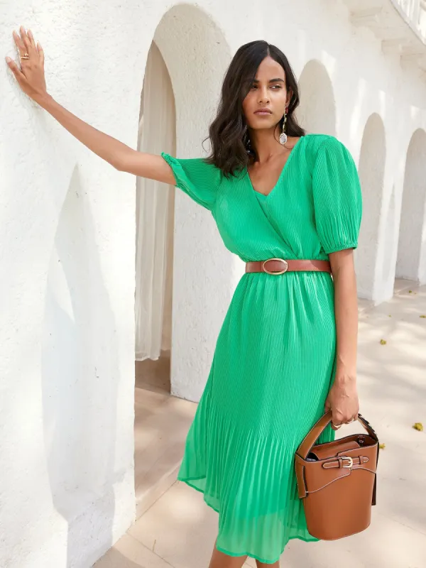 Malibu Pleated Midi Dress - Green sold by Salt Attire