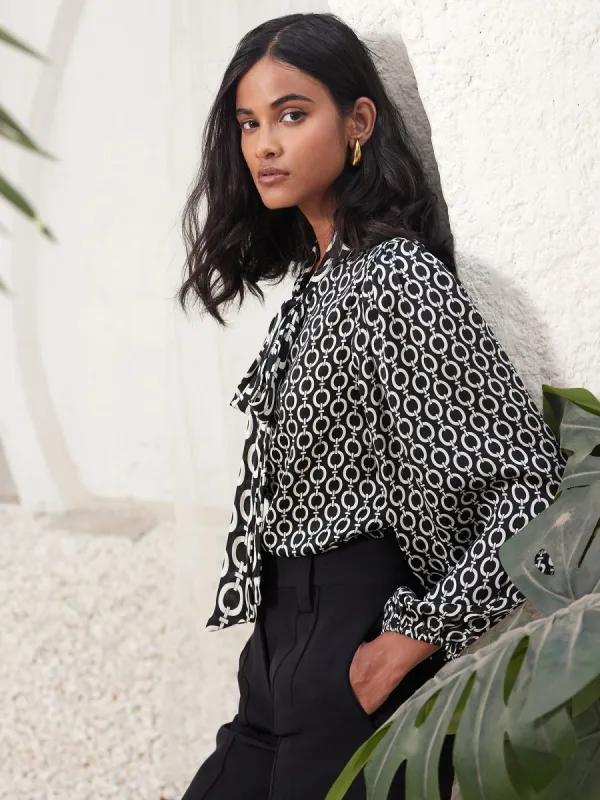 Ellipse Geometric Necktie Top - Black & Ivory sold by Salt Attire