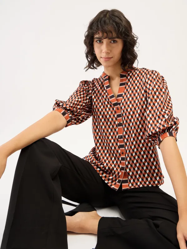 Cuboid Geometric Button Down Top - Multicolor sold by Salt Attire
