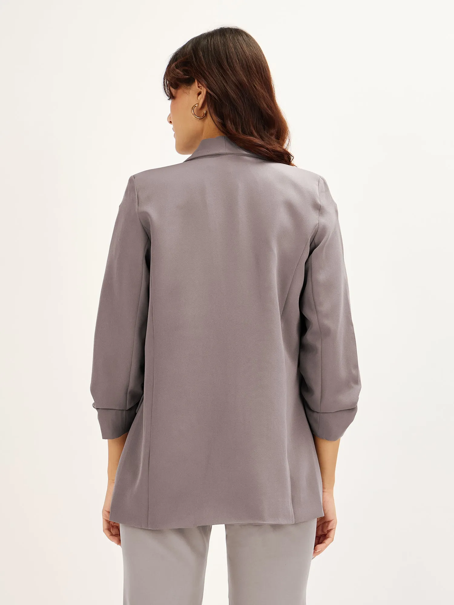 Spunky-Umber Grey Ruched Sleeve Blazer - Umber Grey sold by Salt Attire product image thumbnail 3