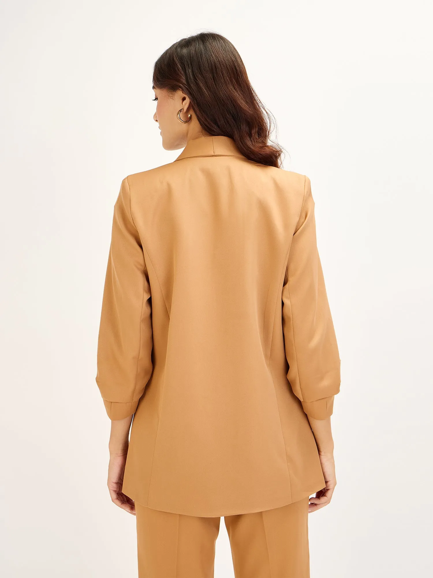 Spunky-Biscuit Brown Ruched Sleeve Blazer - Biscuit Brown sold by Salt Attire product image thumbnail 5