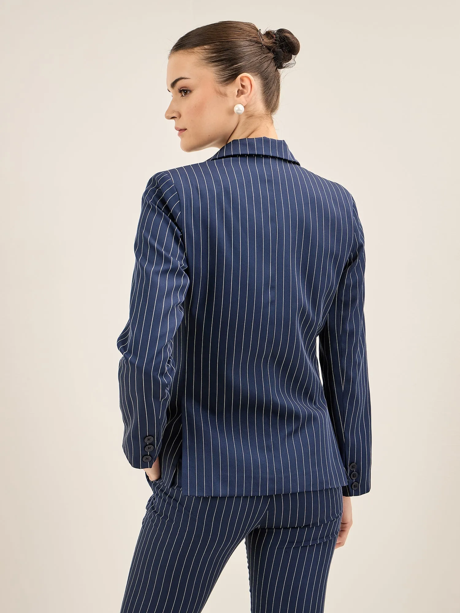 Sincere-Navy Stripes Striped Single Breasted Blazer - Navy sold by Salt Attire product image thumbnail 4