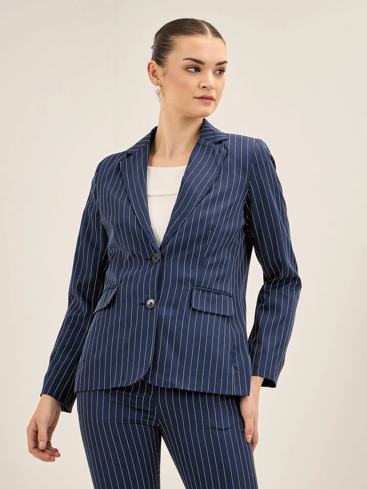 Sincere-Navy Stripes Striped Single Breasted Blazer - Navy sold by Salt Attire