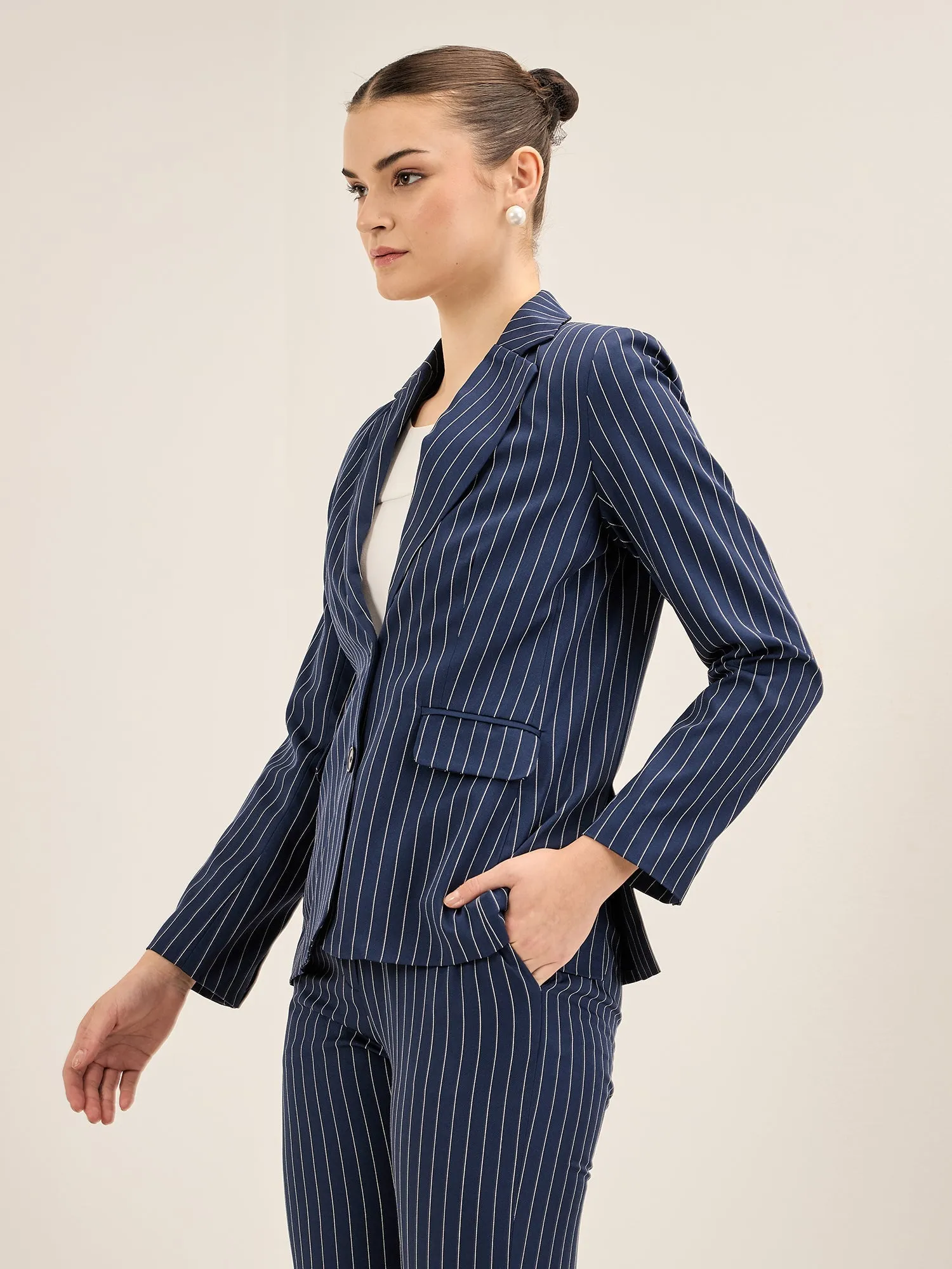 Sincere-Navy Stripes Striped Single Breasted Blazer - Navy sold by Salt Attire product image thumbnail 5