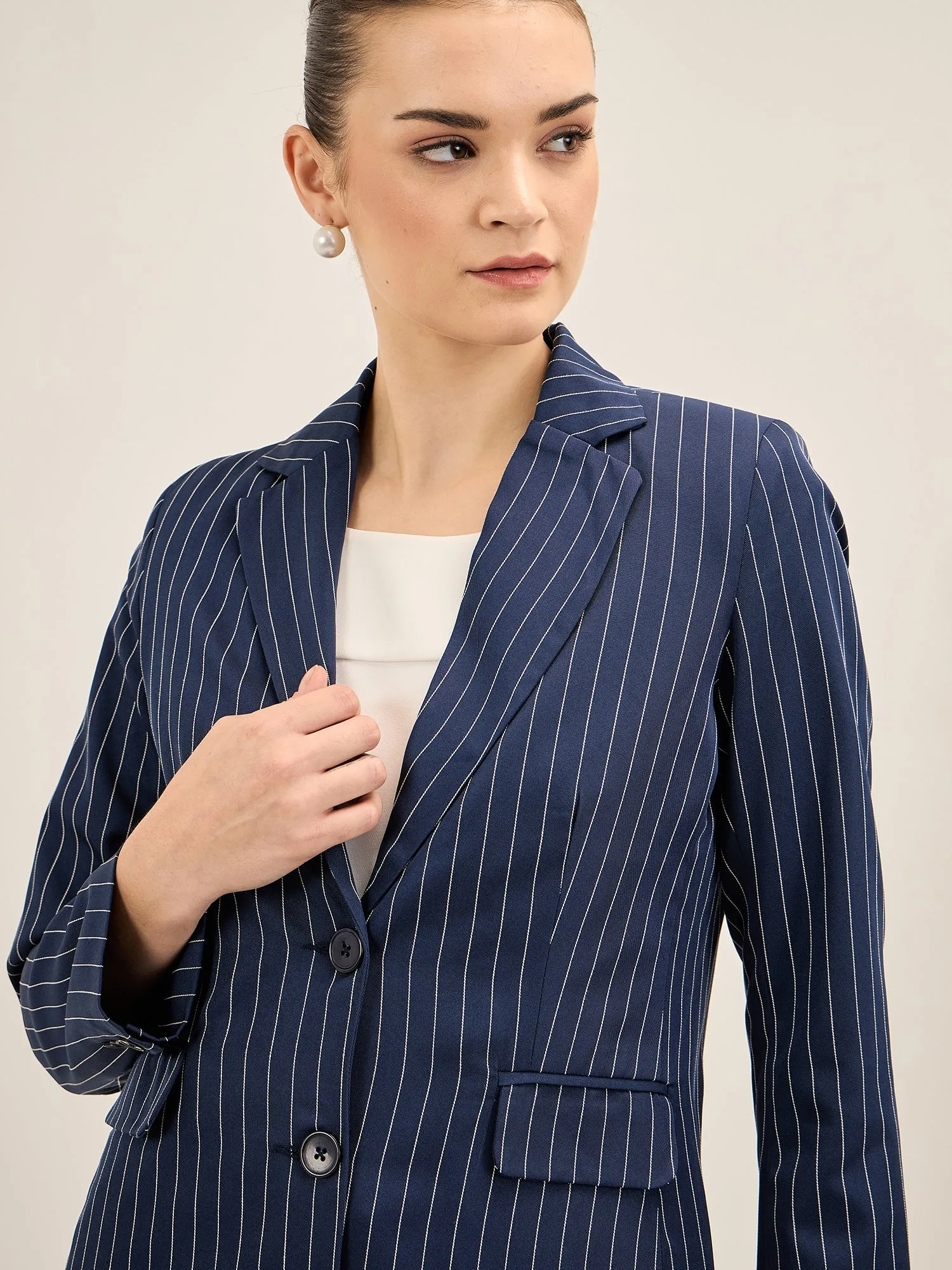 Sincere-Navy Stripes Striped Single Breasted Blazer - Navy sold by Salt Attire product image thumbnail 2