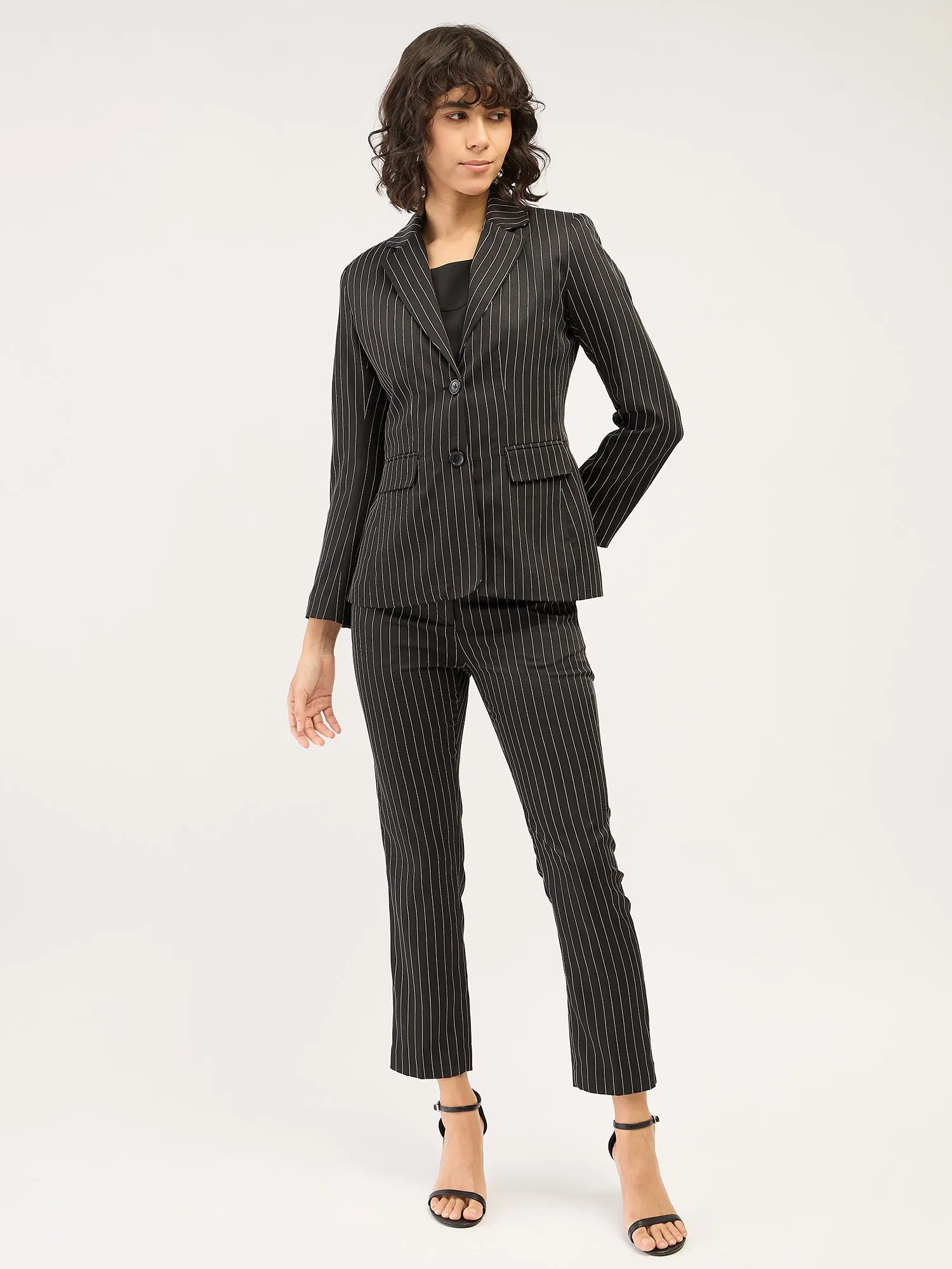 Sincere-Black Stripes Striped Single Breasted Blazer - Black & White sold by Salt Attire product image thumbnail 4