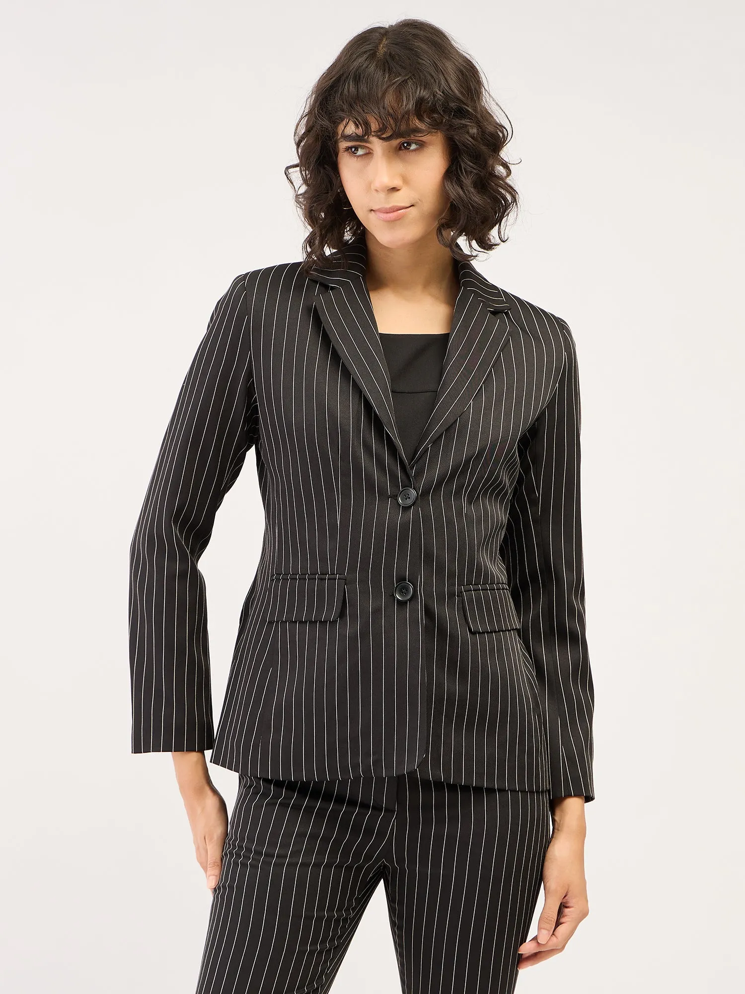 Sincere-Black Stripes Striped Single Breasted Blazer - Black & White sold by Salt Attire product image thumbnail 2