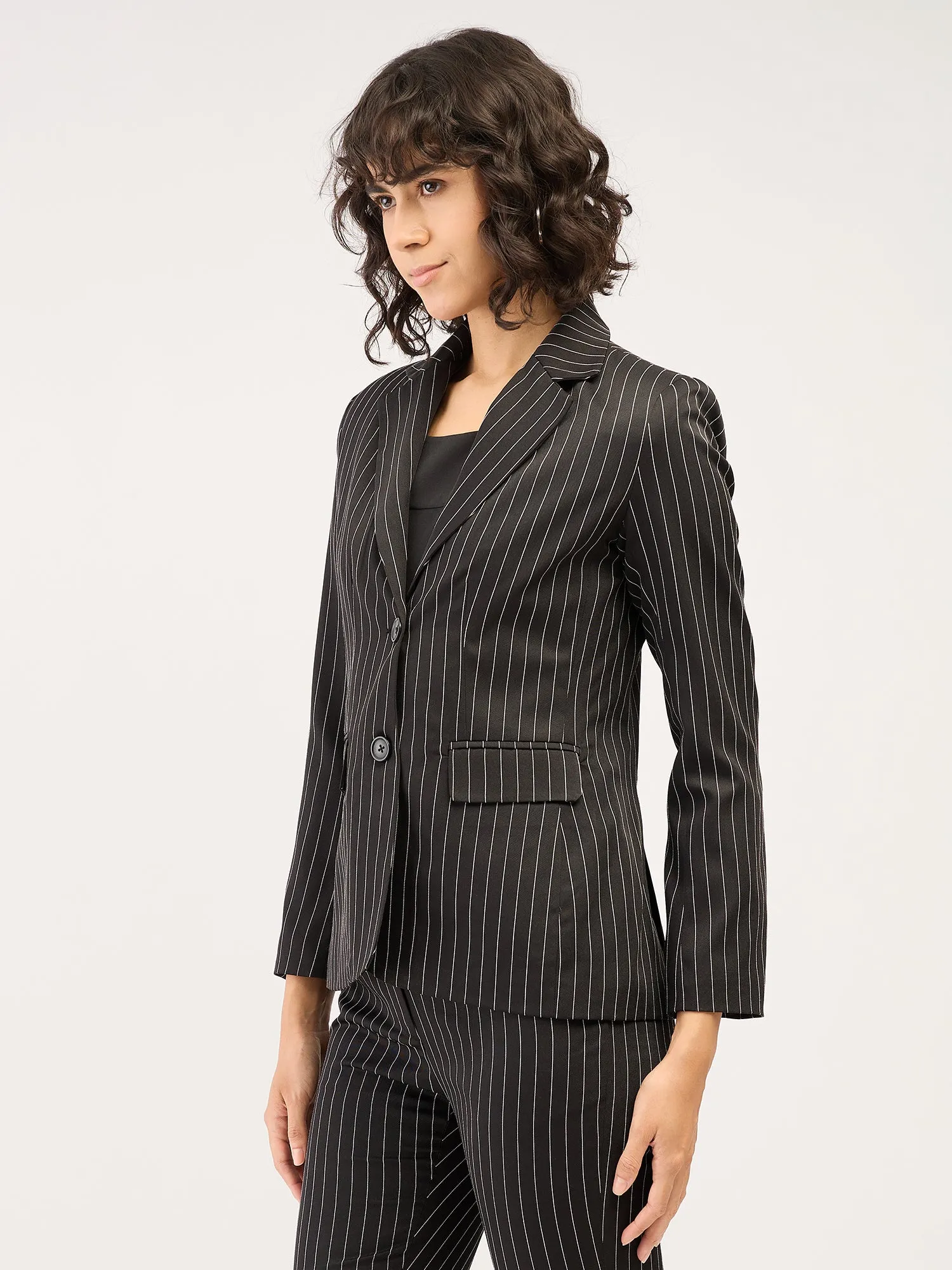Sincere-Black Stripes Striped Single Breasted Blazer - Black & White sold by Salt Attire product image thumbnail 3