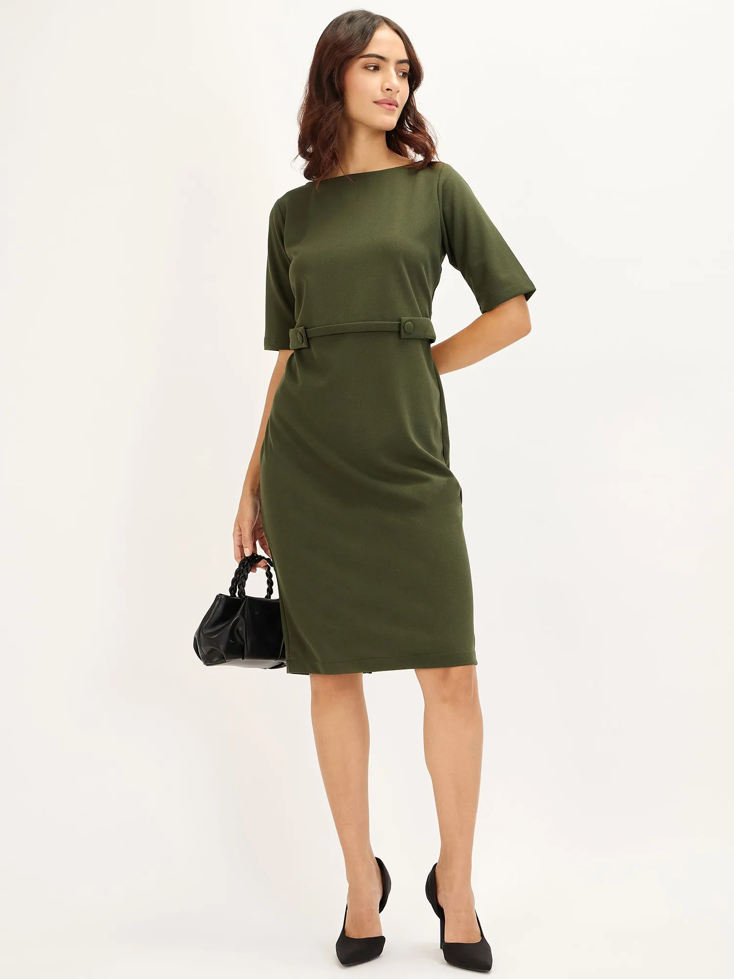 Prague-Seaweed Green Tab Detail Dress - Seaweed Green sold by Salt Attire product image thumbnail 4