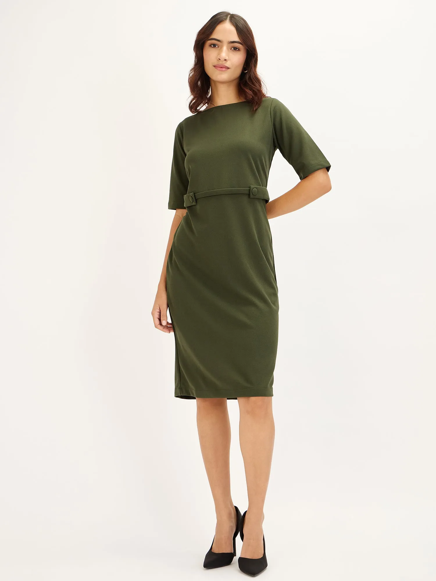 Prague-Seaweed Green Tab Detail Dress - Seaweed Green sold by Salt Attire product image thumbnail 2