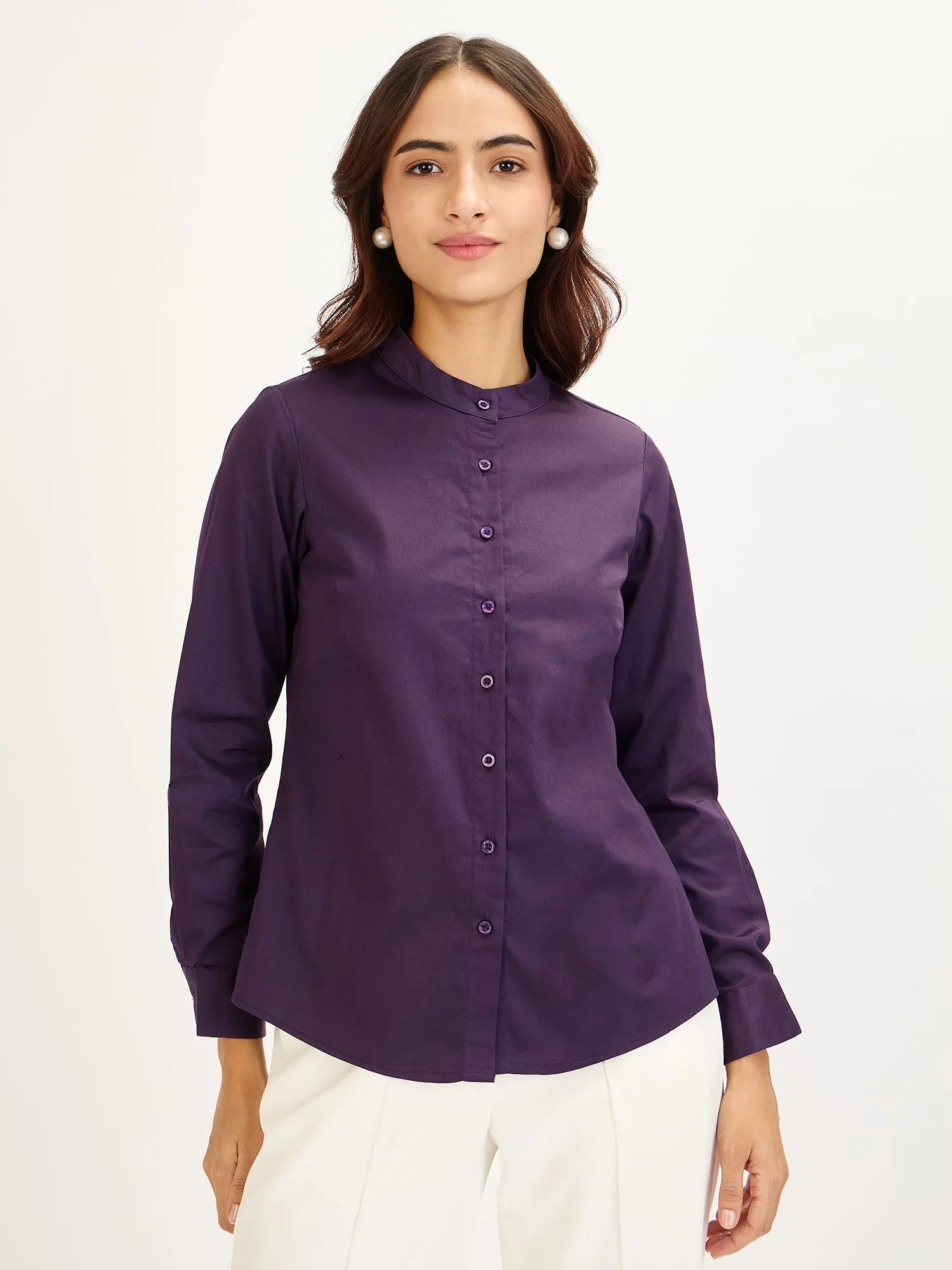 Melita-Purple Mandarin Shirt - Purple sold by Salt Attire
