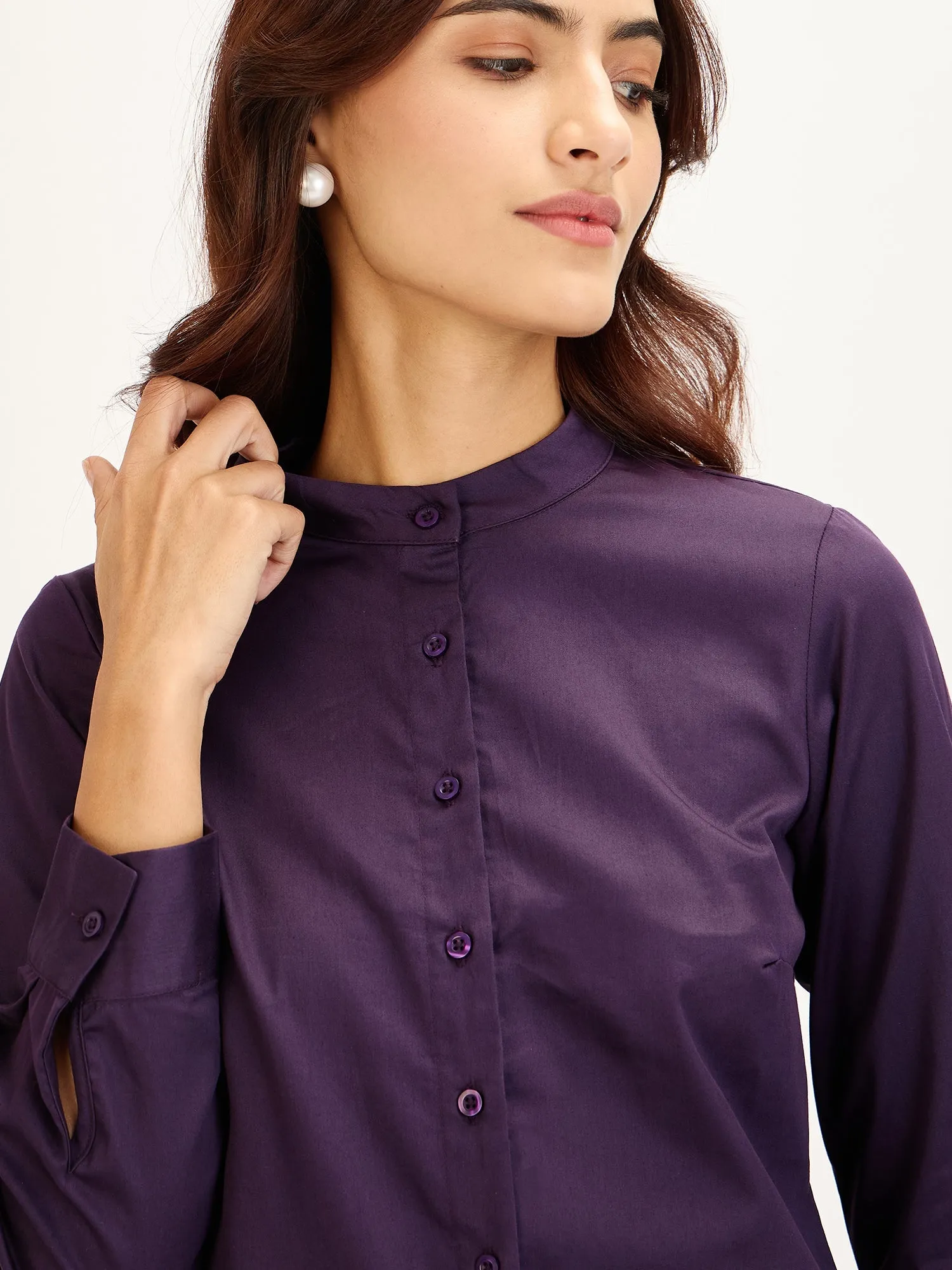Melita-Purple Mandarin Shirt - Purple sold by Salt Attire product image thumbnail 4