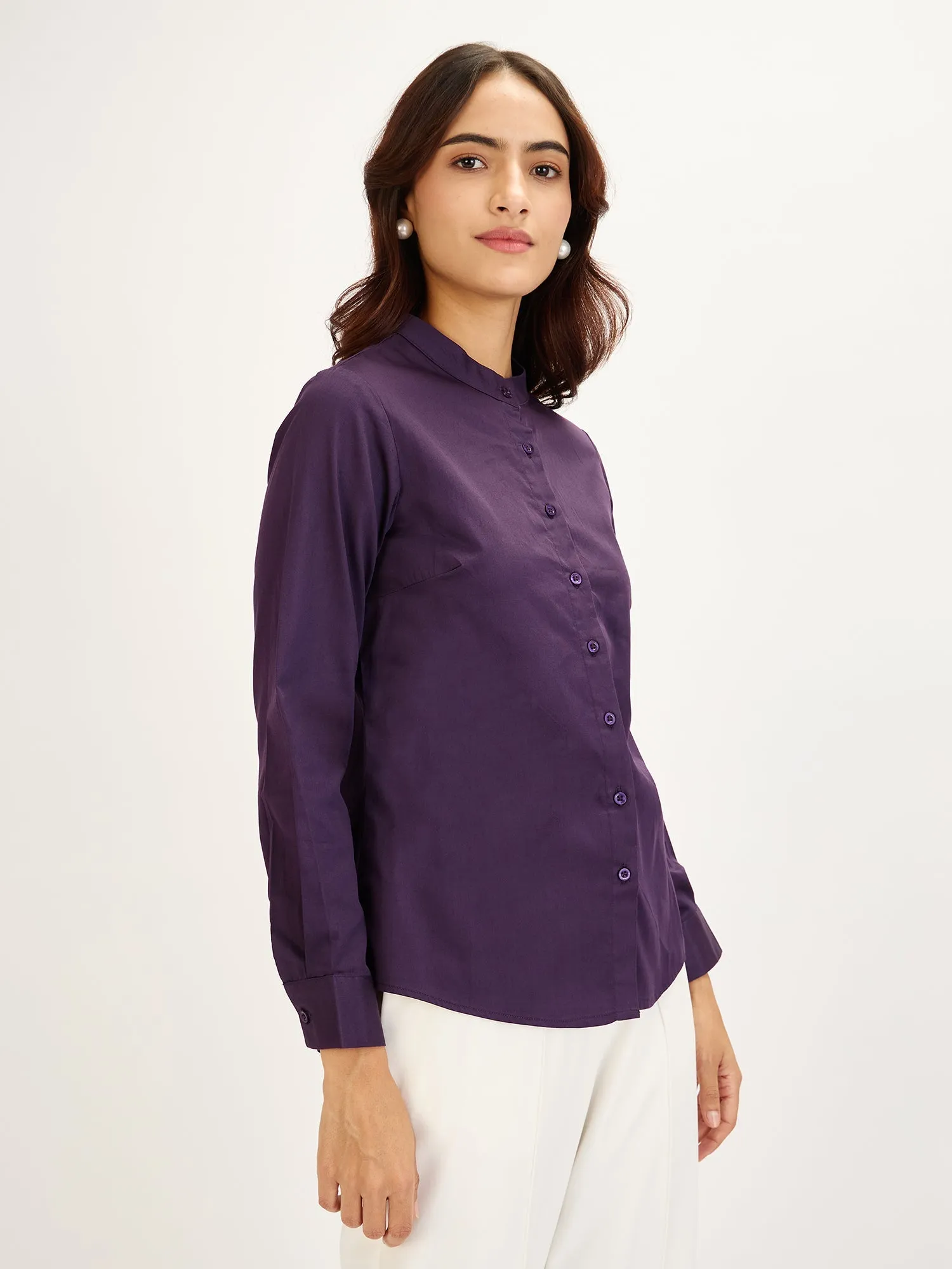 Melita-Purple Mandarin Shirt - Purple sold by Salt Attire product image thumbnail 2