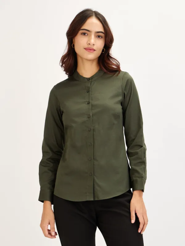 Melita-Olive Mandarin Shirt - Olive sold by Salt Attire