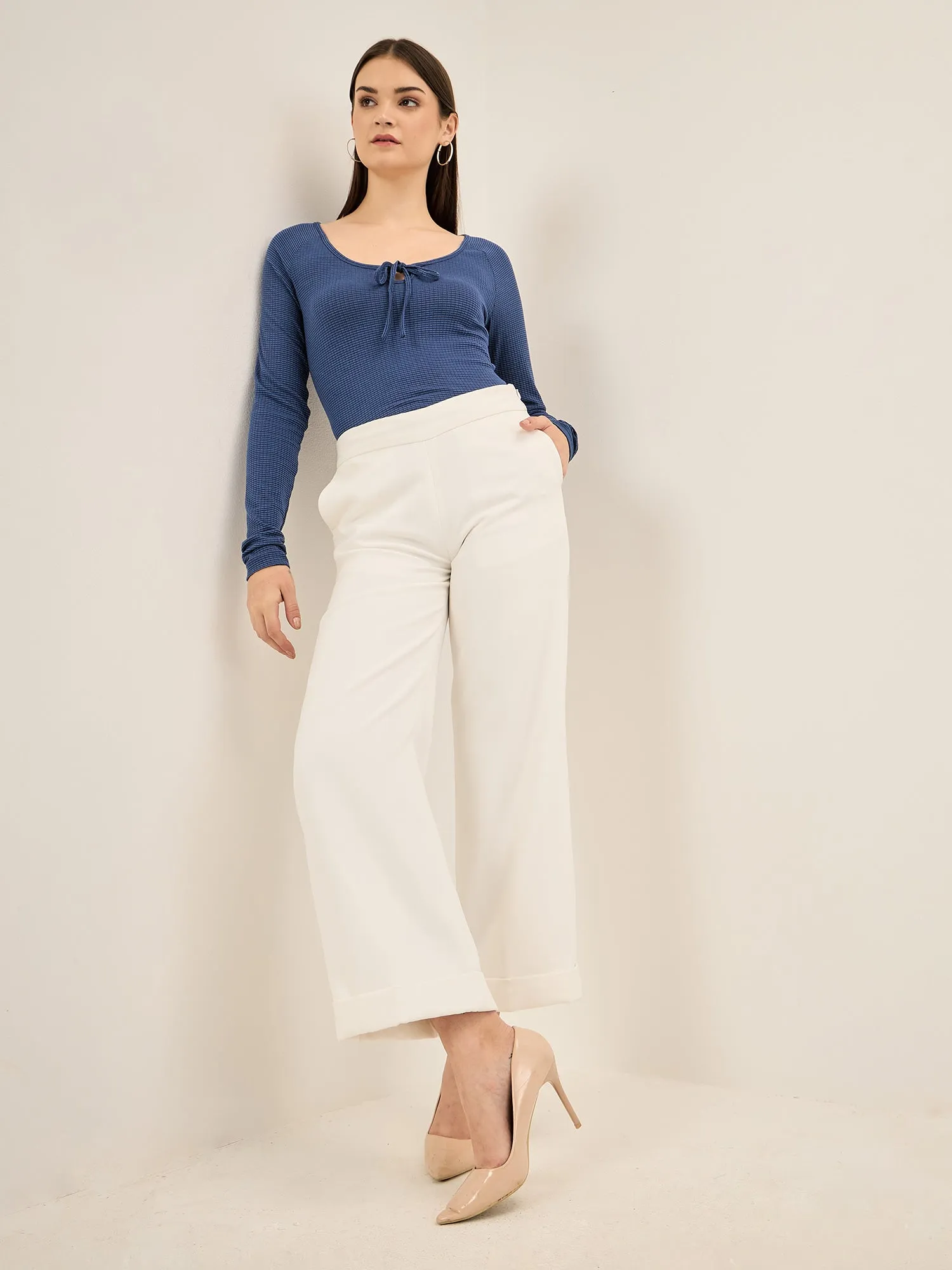 Kira Faux Tie Up Rib Knit Top - Blue sold by Salt Attire