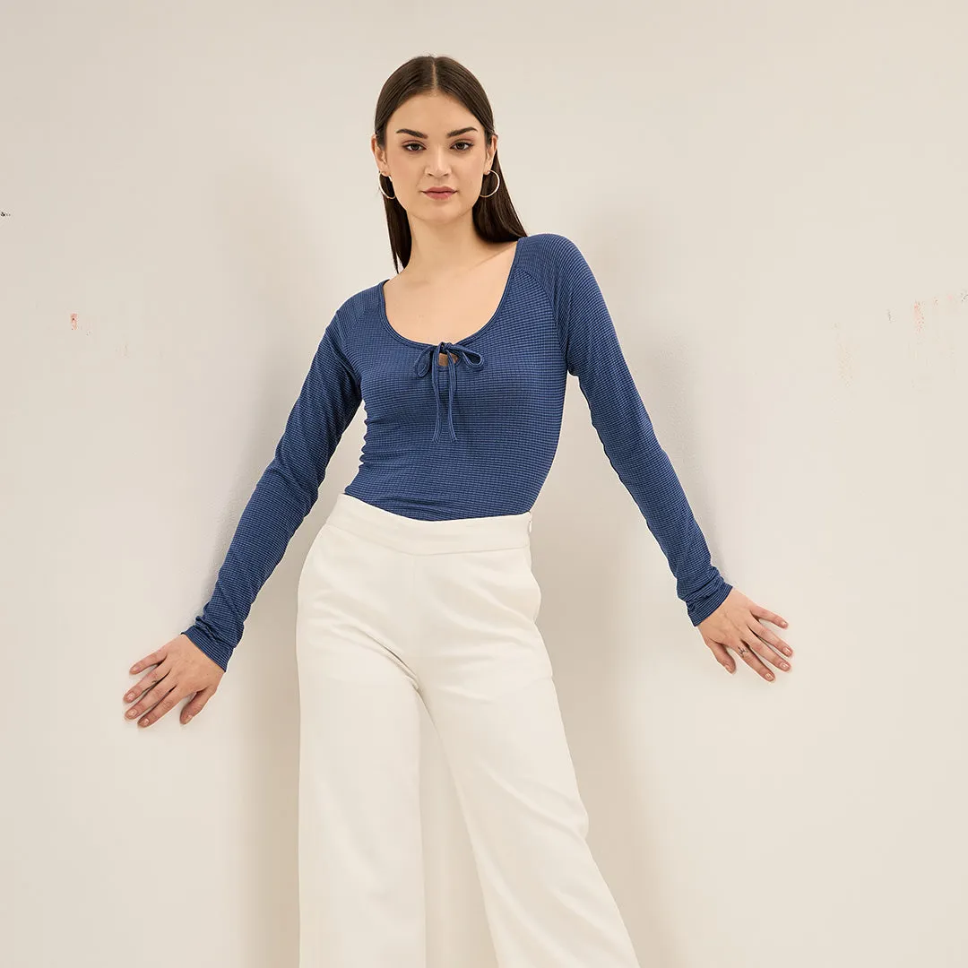 Kira Faux Tie Up Rib Knit Top - Blue sold by Salt Attire product image thumbnail 3