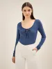 Kira Faux Tie Up Rib Knit Top - Blue sold by Salt Attire