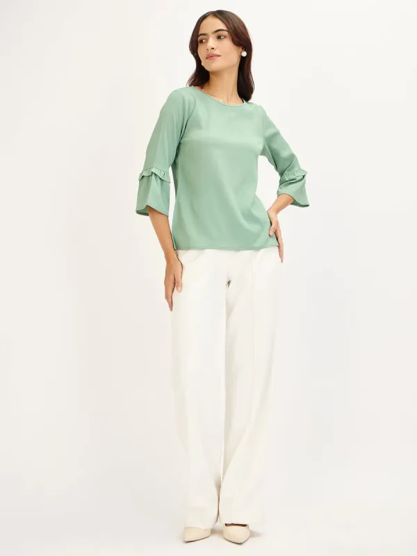 Fig Fizz-Mint Flounced Sleeves Top - Mint sold by Salt Attire
