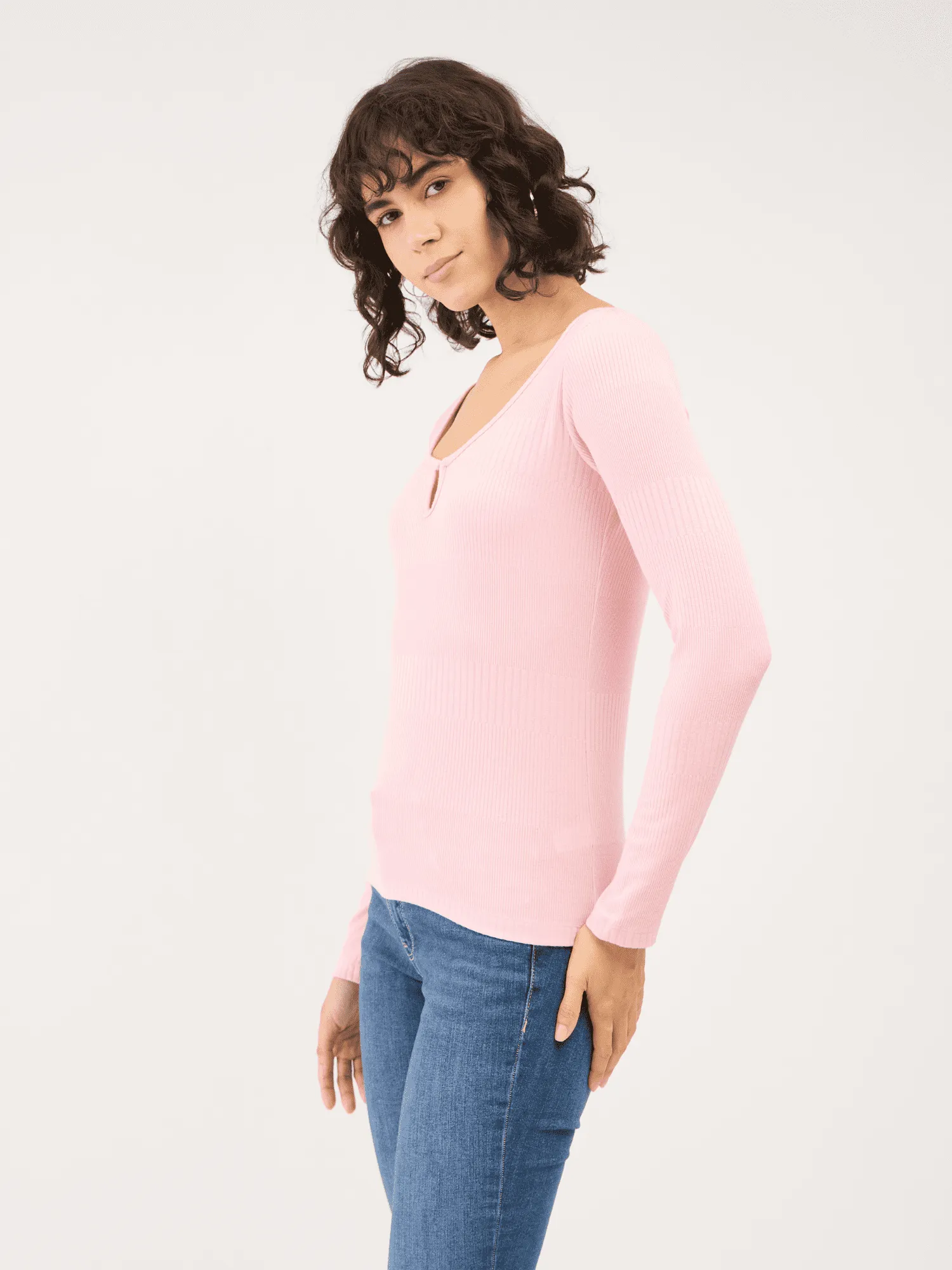 Everly-Rose Keyhole Detail Rib Knit Top - Pink sold by Salt Attire product image thumbnail 2
